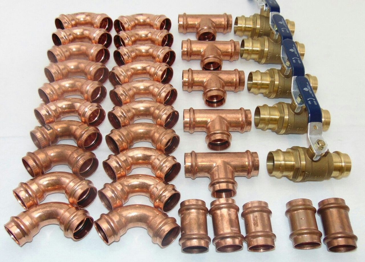 Copper press fittings and brass valves